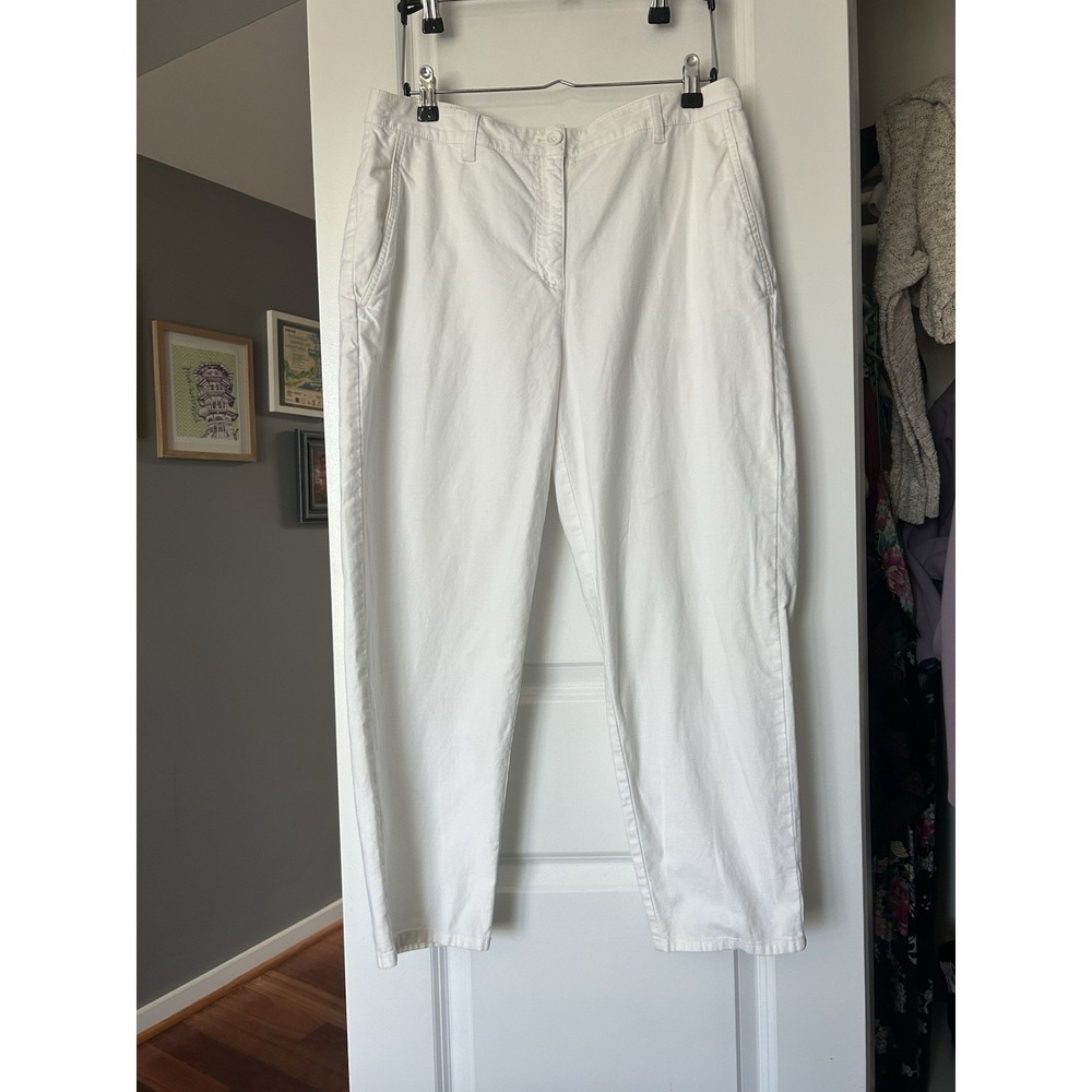 Eileen Fisher‎ White Organic Cotton Hemp Stretch Ankle Pants Women's Size 10